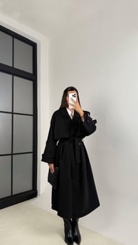 Siyah Kuşaklı Astarlı Cepli Premium Uzun Trençkot GAUS-00119GAUSTRENÇKOTGAUS-00119