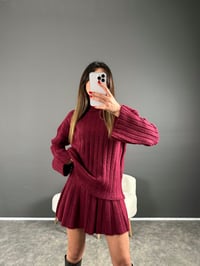 Lindon Bordo Pileli Etek Kazak Triko TakımGausTAKIMGU004261