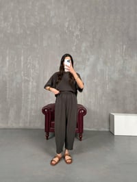 Acı Kahve Bisiklet Yaka Tshirt Pantolon Basic Yıkamalı Modal Takım Gaus00143GausTAKIMGU1001332