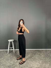 Wil Siyah İthal Kumaş Beli Lastikli Şalvar Pantolon GausPANTOLONGU008122