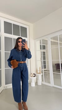 Lacivert Çıtçıt Düğmeli Gömlek Pantalon Denim Takım GAUS-01969GAUSSuitsGAUS-01969