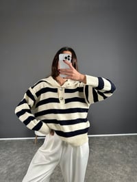 Çizgili Düğmeli Pinterest Triko Kazak GausKAZAKGU004030