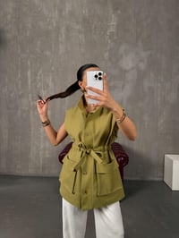 Ravi Yeşil Astarlı Belden Bağlamalı Gabardin YelekGausYELEKGU100426