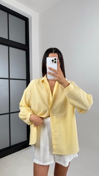 Sarı Beyaz Çizgili Basic Keten Gömlek Gaus00558GausGÖMLEKGU1002299