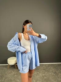 Mavi Çizgili Zr Model Şortlu Gömlek Takım GausTAKIMGU007894