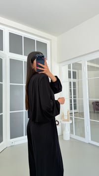 Siyah Vatkalı Bluz Beli Lastikli Cepli Şalvar Pantolon İkili Modal Takım GAUS-01868GAUSSuitsGAUS-01868