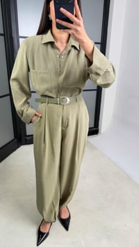 Yeşil Vatkalı Gömlek Kemerli Pantolon İkili Tencel Takım GAUS-01319GAUSSuitsGAUS-01319