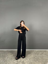 Nore Siyah Modal Kumaş Rahat Dokuma Kısa Kol Tshirt Pantolon TakımGausTAKIMGU008715