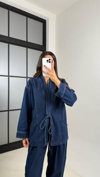Lacivert Yandan Bağlama Detaylı Cepli Ceket Pantolon İkili Denim Takım GAUS-00446GAUSSuitsGAUS-00446