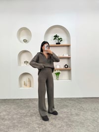 Fale Kahve Fermuarlı Üst Alt Triko TakımGausTAKIMGU00903606