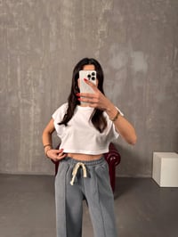Jalen Gri Selanik Kumaş Tshirt Detaylı Fitilli Üçlü TakımGausTAKIMGU00904226