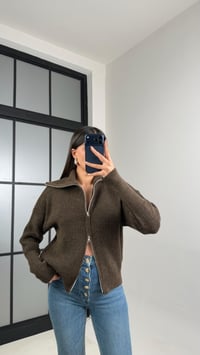 Acı Kahve Çift Fermuarlı Triko Kazak GAUS-00858GAUSKAZAKGAUS-00858