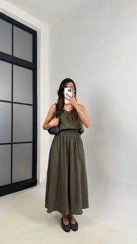 Haki Bluz Beli Lastikli Etek İkili Kırışık Tencel Takım Gaus00522GausTAKIMGU1002223
