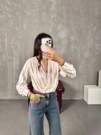 Fanya Kırmızı Çizgili Ekru Saten Vatkalı BodysuitGausBODYSUİTGU00904020