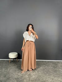 Ahel Açık Kahve Keten Beli Lastikli Uzun EtekGausETEKGU008456
