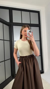 Kahve Kısa Kol Beli Lastikli Kemerli Elbise GAUS-01246GAUSELBİSEGAUS-01246