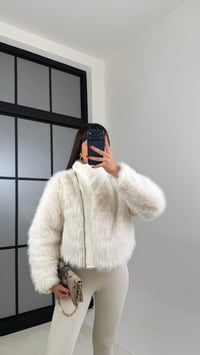 Krem Astarlı Deri Detaylı Kürk Ceket GAUS-01017GAUSCEKETGAUS-01017