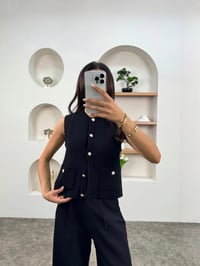 Juli Siyah Gold Düğmeli Örme YelekGausYELEKGU00903453