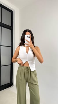 Yeşil Beli Lastikli Cep Detaylı Gabardin Pantolon GAUS-0082GAUSPANTOLONGAUS-0082