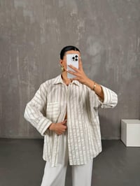 Vizon Çizgili Oversize Keten Gömlek Gaus00017GausGÖMLEKGU1001024