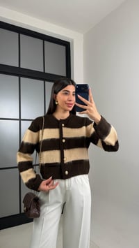 Acı Kahve Gold Düğmeli Şeritli Triko Hırka GAUS-00859GAUSHIRKAGAUS-00859