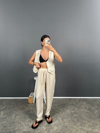 Menix Taş Müslin Kumaş Paçası Saçaklı PantolonGausPANTOLONGU008417