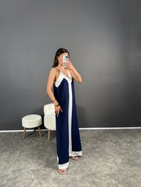 Lacivert Keten Ön Şeritli Askılı Salaş ElbiseGausELBİSEGU007242