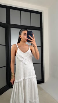 Beyaz Ayarlanabilir Askılı Astarlı Fistolu Elbise GAUS-01507GAUSELBİSEGAUS-01507