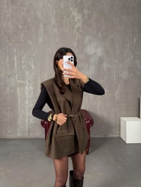 Mishel Kahve Kemerli Astarlı YelekGausYELEKGU100284
