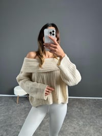 Mio Krem Kayık Yaka Triko KazakGausKAZAKGU002712