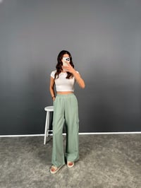 Mentha Mint Yeşili Kargo Cepli Keten PantolonGausPANTOLONGU008349