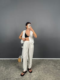 Menix Beyaz Müslin Kumaş Paçası Saçaklı PantolonGausPANTOLONGU008416