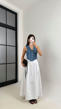 Beyaz Beli Lastikli Cepli Poplin Etek Gaus00485GausETEKGU1002138