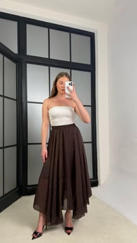 Acı Kahve Beli Lastikli Astarlı Şifon Etek GAUS-01266GAUSETEKGAUS-01266