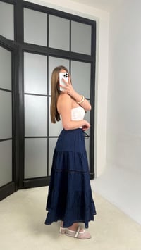 Lacivert Beli Lastikli Nakış Detaylı Astarlı Etek GAUS-01242GAUSETEKGAUS-01242