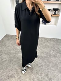 Vole Siyah Oys Modal Kumaş Polo Yaka Yırtmaçlı Elbise GausELBİSEGU008929