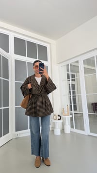 Kahve Astarlı Ekose Desenli Kuşaklı Premium Trençkot GAUS-01895GAUSمعاطف الترنشكوت GAUS-01895