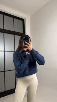 Lacivert Denim Yaka Detaylı Örgü Kazak GAUS-00929GAUSKAZAKGAUS-00929