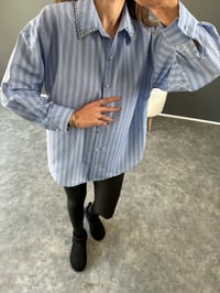 Mavi Çizgili Taşlı GömlekGausGÖMLEKGU002867