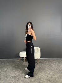 ZR Model Siyah Fermuarlı Paraşüt Pantolon GausPANTOLONGU004742