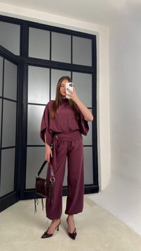 Mürdüm Gold Toka Detaylı Bluz Şalvar Pantolon İkli Tasarım Takım GAUS-01271GAUSTAKIMGAUS-01271