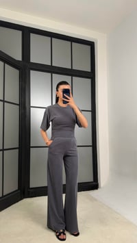 Füme Bluz Beli Lastikli Pantolon Muadil Takım GAUS-01547GAUSTAKIMGAUS-01547