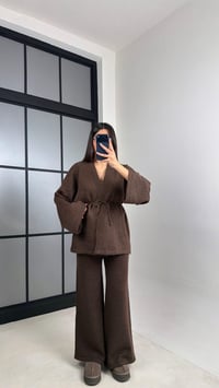 Acı Kahve Kuşaklı Hırka Beli Lastikli Pantolon Triko Takım GAUS-00848GAUSTAKIMGAUS-00848