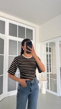 Acı Kahve Şeritli Yan Fermuarlı Bluz GAUS-01715GAUSBLUZGAUS-01715