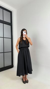 Siyah Bluz Beli Lastikli Etek İkili Kırışık Tencel Takım Gaus00522GausTAKIMGU1002225