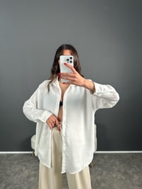 Daria Beyaz Keten Oversize Gömlek GausGÖMLEKGU007104