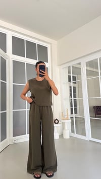 Yeşil Bluz Beli Lastikli Pantolon Yıkamalı Tencel Takım GAUS-01795GAUSSuitsGAUS-01795