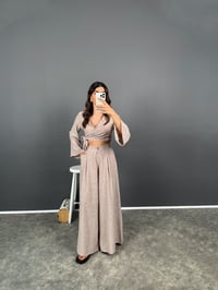 Libens Sütlü Kahve Crop Bol Paça Pantolon TakımGausTAKIMGU008353