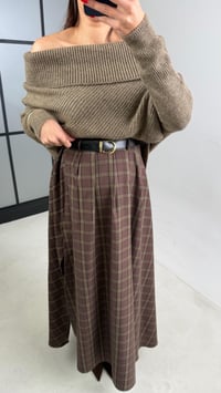 Yeşil Kahve Yırtmaçlı Kemerli Ekose Desenli Etek GAUS-01065GAUSETEKGAUS-01065