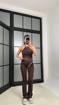 Acı Kahve OYS Model Fiyonk Detaylı Crop Tayt Takım GAUS-01407GAUSTAKIMGAUS-01407